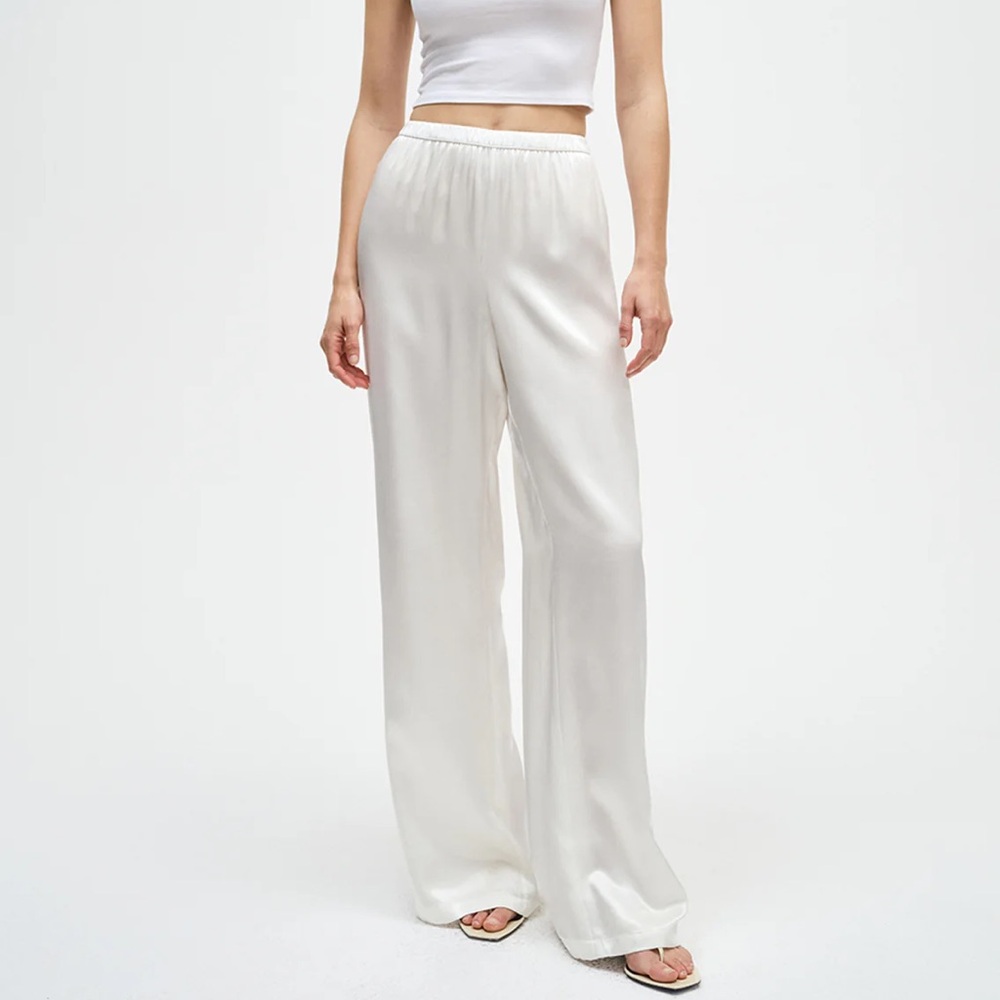 Brand new Enza Costa satin wide leg pants in cloud